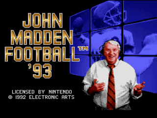 John Madden Football '93 title screen for Super Nintendo